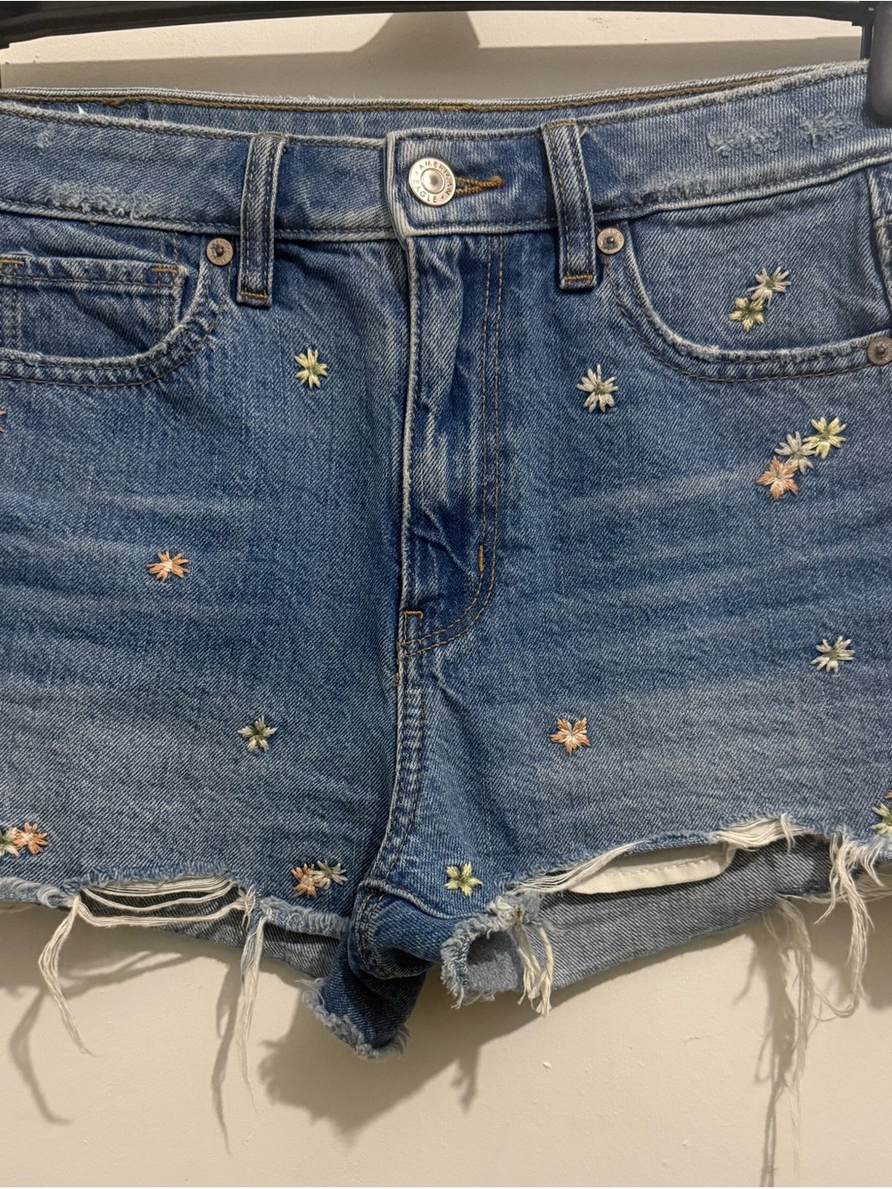 American Eagle Floral Embroidered Denim Shorts Distressed Size 00